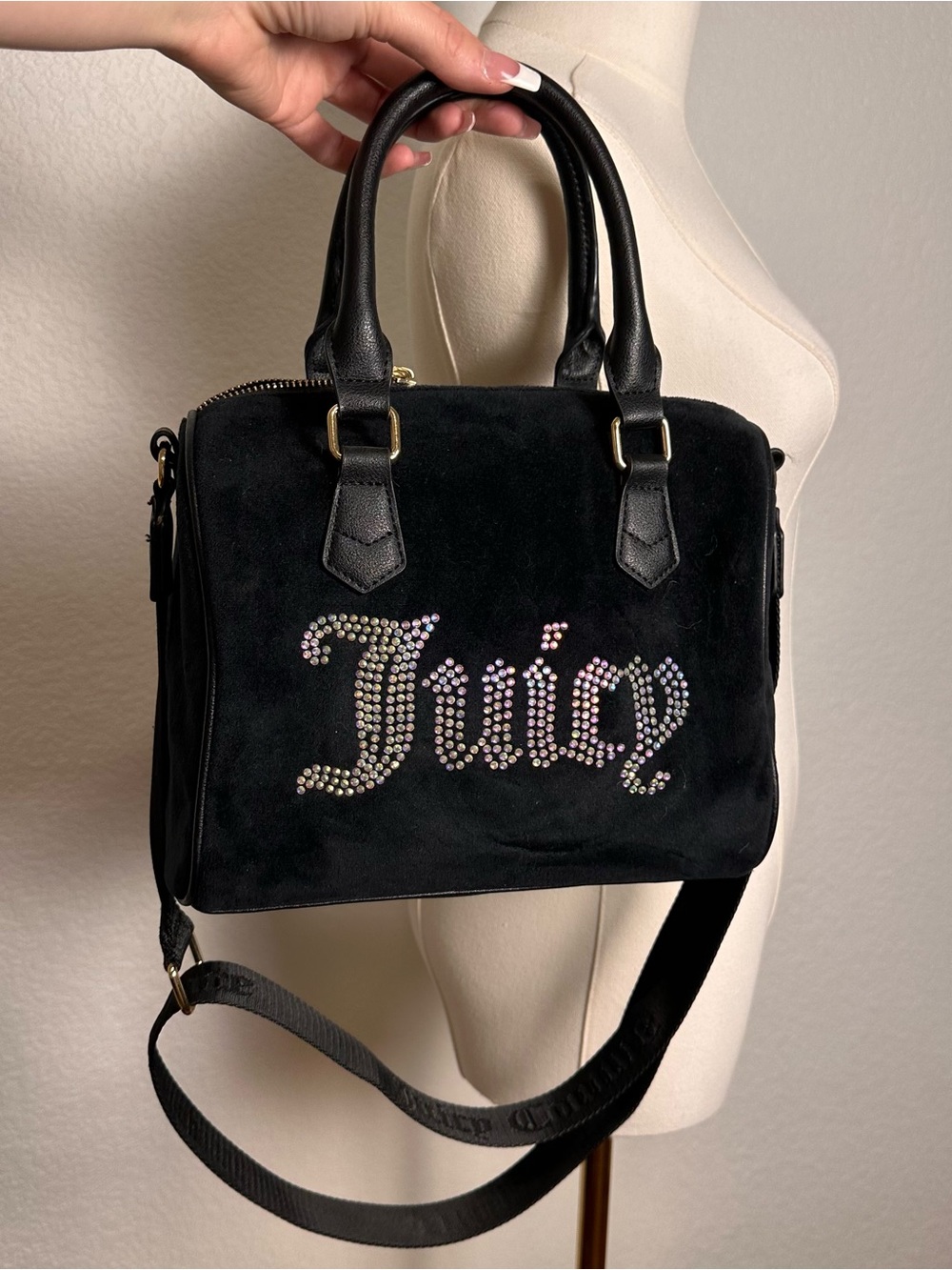 Juicy Couture Black Rhinestone 'Juicy' Satchel